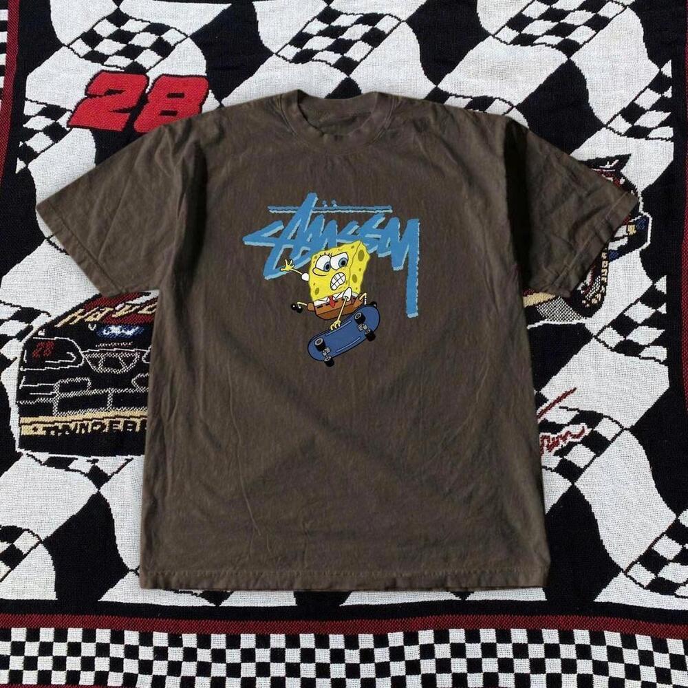 Brown Spongebob Squarepants Stussy Skateboarding Tee